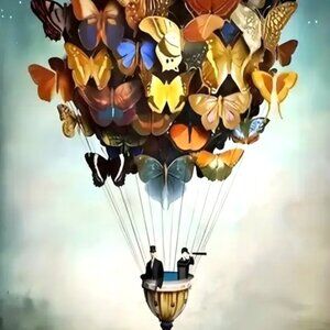 12x16.5 Surrealism Colorful Butterfly Hot Air Balloon Unframed Canvas Art Print